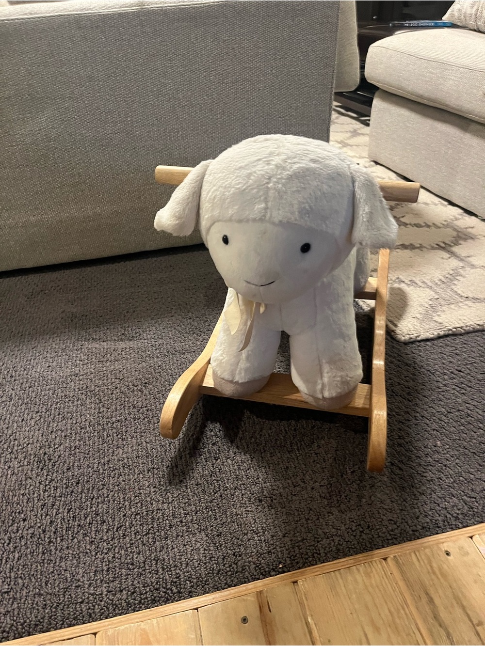 Pottery barn kids Plush White Lamb Rocking Toy for Kids - Soft Ride-On Companion
